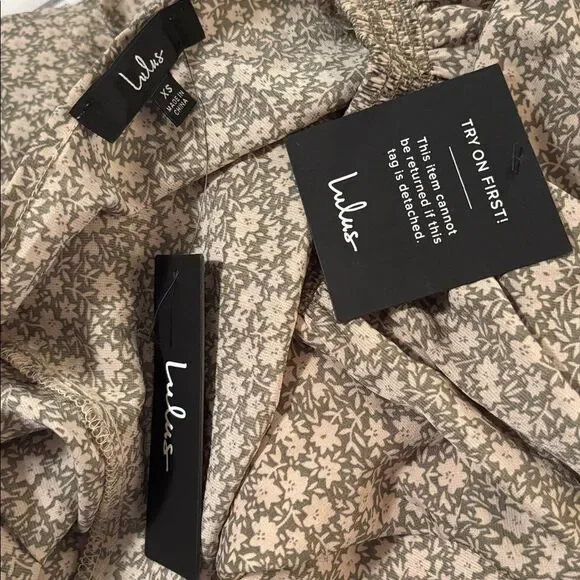 Lulus Times With You Sage Green Floral Print Puff Sleeve Midi Dress Size XS NEW - Picture 4 of 16